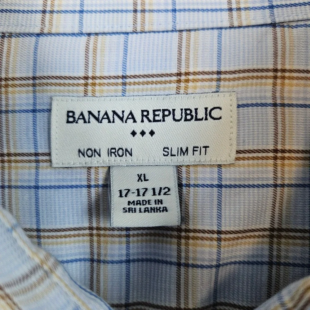 Banana Republic Men's Blue & Brown Windowpane Size XL 17-17 1/2 Dress Shirt Slim